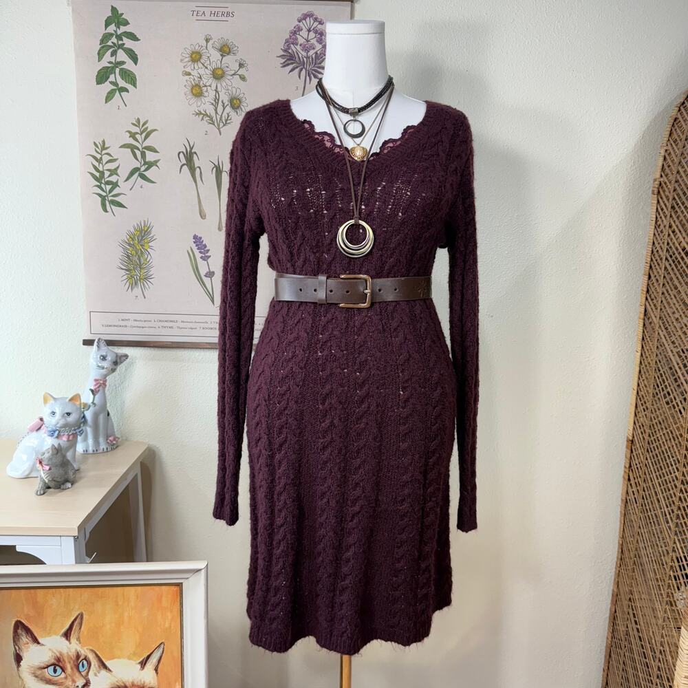 Cable Knit Lace Sweater Dress Forest Dolly Himekaji Mori Kei Gloomy Coquette M